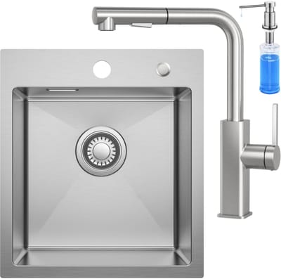 CECIPA max Spoelbak Keuken 40x45CM - Spoelbakken met Kraangat - Spoelbakken Keuken Met Keukenkraan - Wasbak Keuken Met Zeepdispenser 300ML - Enkele Spoelbak - Spoelbakken met afdruip - RVS