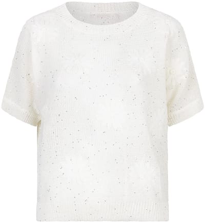 EsQualo T-shirt Sweater Embroidery Flowers Hs25 02226 120 Off White Dames Maat - XL