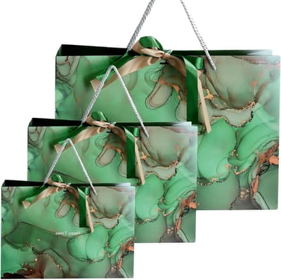 Marmerpatroon Cadeautassen Set voor Verjaardagen, Diverse Maten, Trendy Tote Tassen met Lint Handvatten, Perfect voor Feestjes en Speciale Gelegenheden