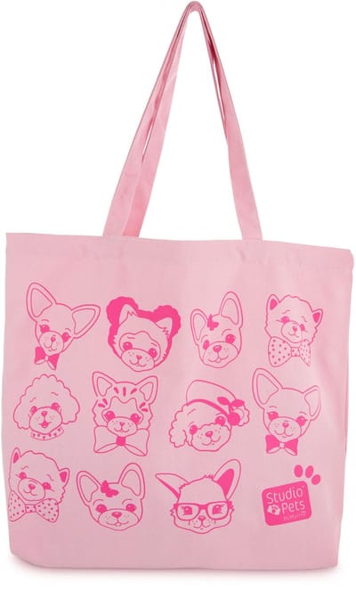 Studio Pets® katoenen tote bag roze – trendy shopper met schattige dieren – tas voor dagelijks gebruik