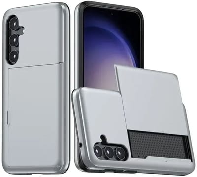 Hoesje met Kaarthouder Slider Geschikt voor Samsung Galaxy S25 | Back Cover Pasjeshouder Achterkant | Kaarthouder voor Twee Pasjes | Grijs