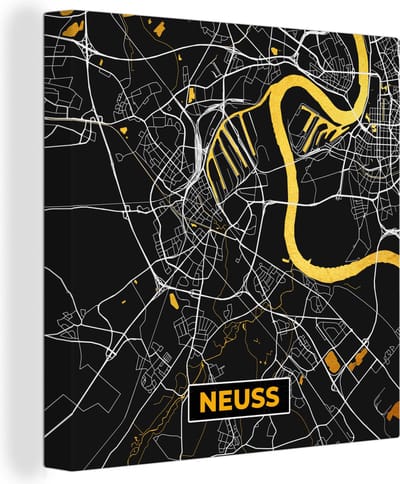 Canvas Schilderij Neuss - Goud - Stadskaart - Kaart - Plattegrond - Duitsland - 20x20 cm - Wanddecoratie