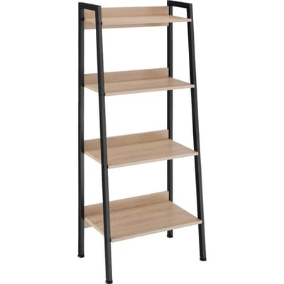 tectake® Ladderrek met 4 Houten Planken - Industrieel Design - Zwart Metalen Frame - Boekenrek - Wandrek - Open Planken - Moderne Interieur (Industrial lichtbruin , 57,5 x 34 x 138 cm)