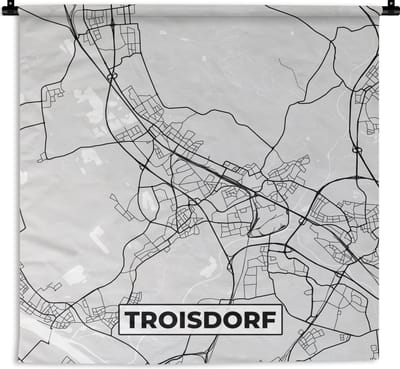 Wandkleed - Wanddoek - Troisdorf - Kaart - Stadskaart - Plattegrond - Duitsland - 180x180 cm - Wandtapijt