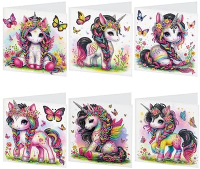 Diamond Painting Kaarten - Verjaardag - Unicorn - Eenhoorn - Feest - Taart - Bal