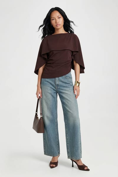 boohoo Dames Top Met Cape Overlay | Bruin | Maat: 44