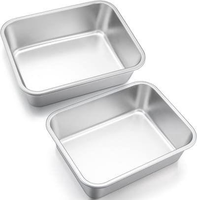 Rechthoekige Bakvorm Set van 2 RVS Lasagnevormen voor Tiramisu, Brownies en Brood, 27 x 21 x 8 cm, Duurzaam en Veilig voor Voedselgebruik