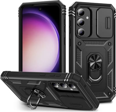 Coverup Hoesje - Geschikt voor Samsung Galaxy S23 FE Hoesje - Coverup Ring Kickstand Back Cover met Camera Shield - Zwart