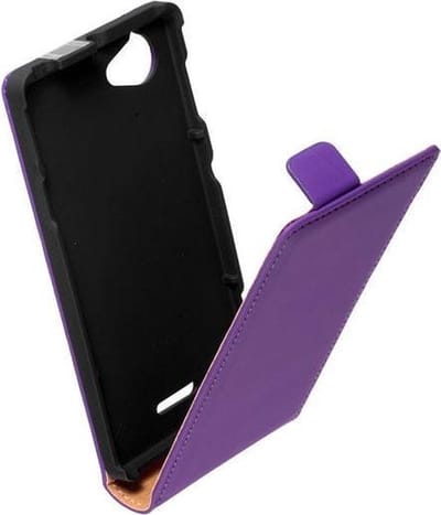 LELYCASE Premium Flip Case Lederen Cover Bescherm Hoesje Sony Xperia L Lila