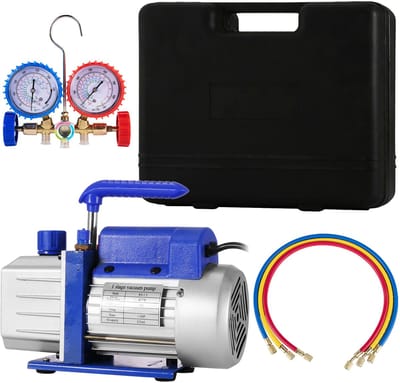 Vacuümpompset - Hvac enkeltraps AC Vacuümpomp, 4,8cfm, 1/3hp Luchtpomp, met 3 Kleppen A/C Verdeelstuk Drukmeterset Koelmiddel Airconditioning