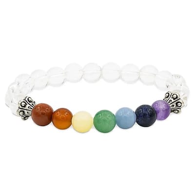 Armband chakra bergkristal elastisch -- 0.8 cm - in geschenktasje met geluksmuntjes