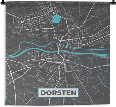 Wandkleed - Wanddoek - Duitsland – Blauw – Dorsten – Stadskaart – Kaart – Plattegrond - 180x180 cm - Wandtapijt