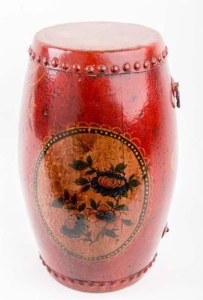 Fine Asianliving Chinese Trommel met Handgeschilderde Bloemen Antiek Rood Klein