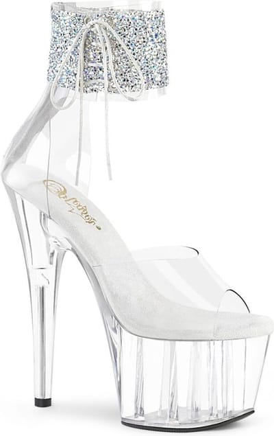 Pleaser - ADORE-724RS-02 Sandaal met enkelband, Paaldans schoenen - Paaldans schoenen - 38 Shoes - Wit/Zilverkleurig