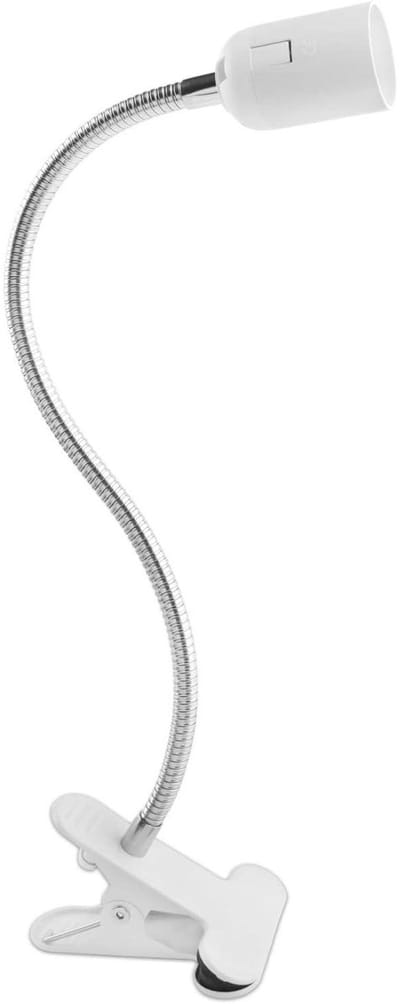 GELLDG E27 lamphouder met clip - 360° verstelbare flexibele lampbuis - E27 cliplamp - Met lang snoer, schakelaar en stekker - Geschikt voor dieren- en plantenkweekruimtes, tafellampen - Wit