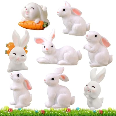 Dailygoods- Konijnenfiguur - 24 stuks miniatuur - Decoratiefiguur - Dierfiguur - Tuindecoratie - Paasdecoratie - Harsmateriaal