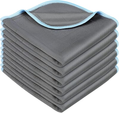 Famanu – Set van 6 herbruikbare raampoetsdoeken van 30 x 30 cm, microvezel, streeploos en antibacterieel, ideaal voor auto en keuken