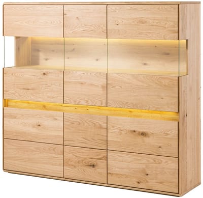 MASSIVMOEBEL24.DE wilde eik highboard blank massief hout 163x43,5x152 cm (BxTxH) geolied gemonteerd CARDIFF volledig massief #122