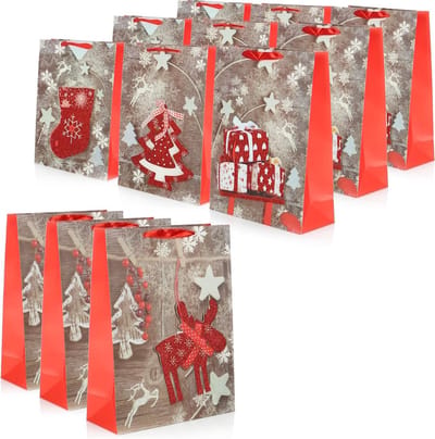 12x XL kerstcadeautas - Kerstman en Advent - kerstmotief - rode glitter - 12 stuks
