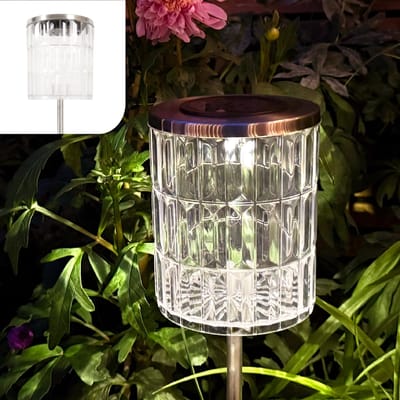 Gadgy Solar Tuinverlichting voor Buiten - Tuinlamp met Grondspies – Crystal Look – RVS – 75 cm – Waterdicht – Warm Wit Licht