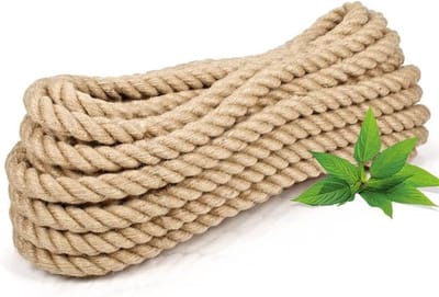 Jute touw, 100% natuurlijk henneptouw, jute koord, decoratieve decoratie, macramé garen voor tuin, touw, trapleuning, scheepstouw, pakketkoord (10 meter, 18 mm)