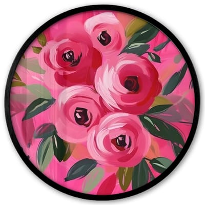 Poster in lijst Rond - Fotolijst 40x40 cm - Posters - Bloemen - Verf - Roze - Ronde posterlijst zwart - Decoratie - Wanddecoratie woonkamer - Muurdecoratie slaapkamer