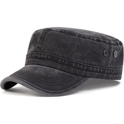 Casquette plate en coton lavé vintage réglable respirante visière d'été avec trous d'aération casquette de camionneur douce black