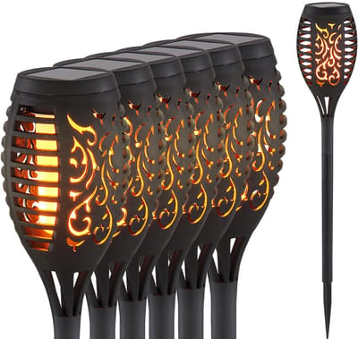 6x LED zonne fakkel buitenlampen tuinpad brand effect schijnwerper balkon decoratie plug verlichting