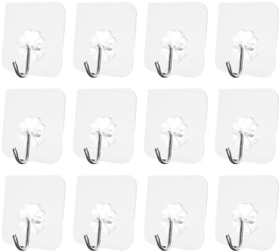Allecto - Zelfklevende Haken - Sterke Wandhaken - Ideaal voor Badkamer - Transparant - Multifunctionele Haken - Geschikt voor Kantoor - 12 Stuks