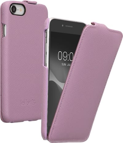 kalibri flip cover geschikt voor Apple iPhone SE (2022) / iPhone SE (2020) / iPhone 8 / iPhone 7 - ultradunne leren hoes voor smartphone - mauve