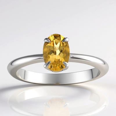 Cavill - Zilveren Ring Gele Beryl 0,675 ct Ovaal - 925 Sterling Zilver Geplatineerd - Elegante Prong Zetting - Tijdloos Design - Brazilië Edelsteen