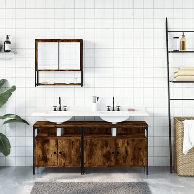 vidaXL - 3-delige - Badkamermeubelset - bewerkt - hout - gerookt - eikenkleurig