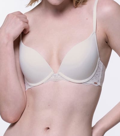 Dorina Push up / Plunge BH met beugel - Rosa - Kanten bh band - 3/4 cup - Decollete Bh - 75D - Wit