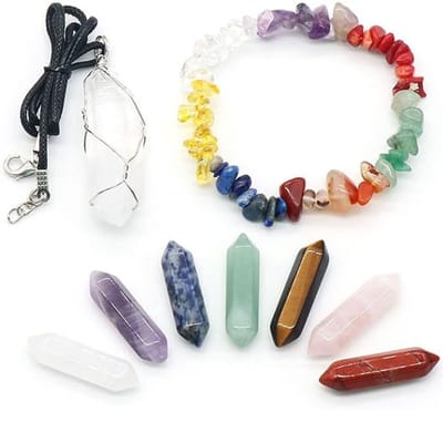 7 Puntige Obelisk stenen, Ketting met Kwarts hanger & Edelstenen armband - Sieraden Set Natuursteen - Healing kristallen