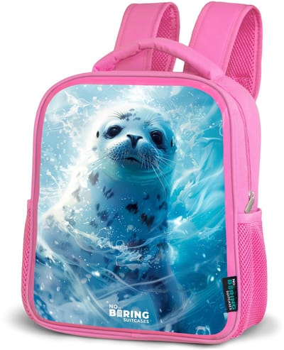 NoBoringSuitcases.com® - Rugzak roze - Schooltas meisjes - Zeehondenpup in helderblauw water - Kinder rugtas meisje - Boekentas kind - Kinderrugzak voor school - Schoolrugzak
