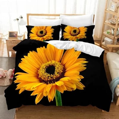 Ensemble de literie imprimé tournesol orange pour cadeau de couples amoureux, housse de couette à motif floral, couette pour usage domestique, linge de lit pour lit double 70x133cm 2pcs