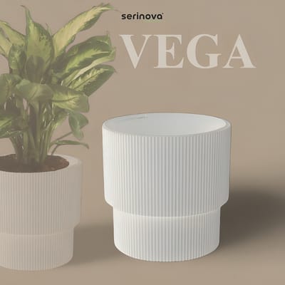 Luxe Vega bloempot - rond wit 36cm ronde witte sierpot - met wateropvang - 70% gerecycleerd materiaal