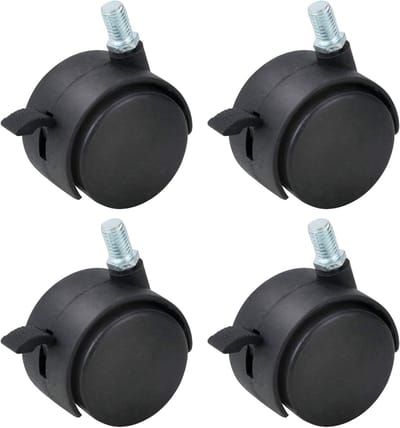 4-Pack 2-Inch Nylon Plastic Vervangende Zwenkwielen voor Kar, Zwenkwielen voor Meubels Vloerbescherming Bureaustoel Wielen Schroefdraad Steel met Rem Zwart