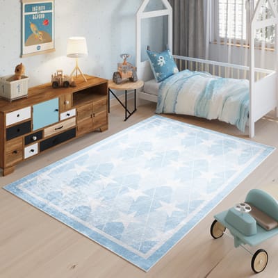 Tapiso Emma Vloerkleed Kinderkamer Kindertapijt Blauw Sterren Tapijt Maat- 80x150