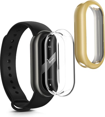 kwmobile 2x smartwatch hoes geschikt voor Xiaomi Mi Band 8 hoesje - Siliconen sporthorloge cover - Activity tracker case in transparant / goud