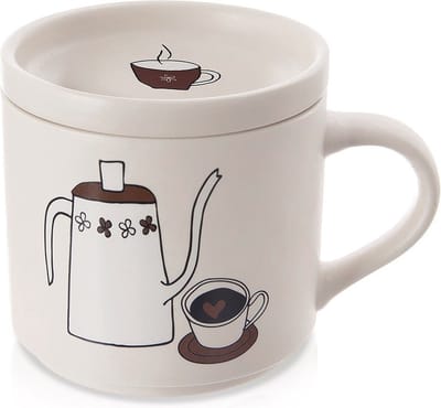 Mok met Deksel Porselein 420 ml - Koffiemok - Theebeker - Koffie - Beker