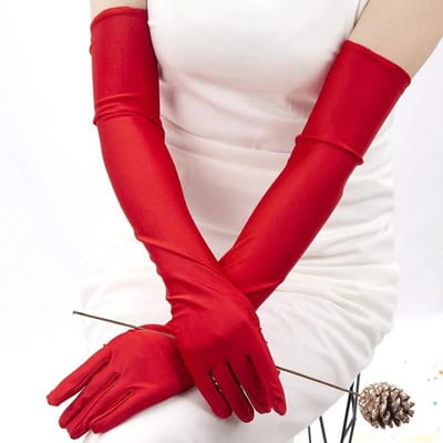 Elleboog stretch satijnen vinger lange handschoenen dames flapper handschoenen bijpassend kostuum rood