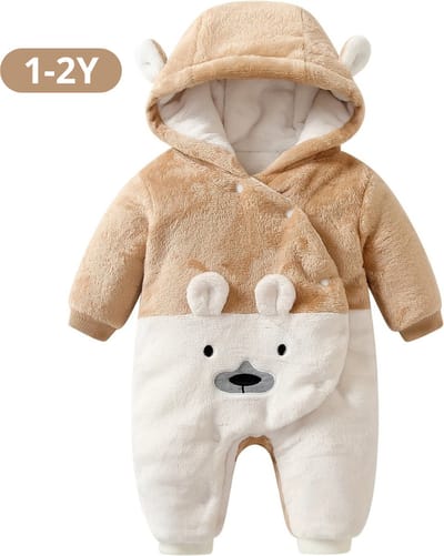 Livano Romper - Berenpakje Baby - Winterpak - Onesie - Teddy - Pakje - Jongen - Meisje - 1-2 Jaar - Khaki