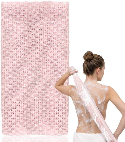 Exfoliërende Handdoek, Japanse Wasdoek Extra Lang, Diepe Reiniging voor Douche, SPA en Verwijderen van Dode Huid (Roze)