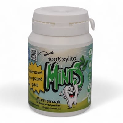 Bright Smile For You 100% Xylitol Mints - Pastilles - Suikervrij - Munt smaak - Aspartaamvrij, ondersteuning voor een gezond gebit, verlichting bij een droge mond, verfrist een slechte adem - 100 stuks (verpakking van 1 maal 100 stuks)