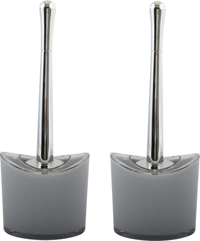 MSV Toiletborstel in houder/wc- 2x -borstel Aveiro - PS kunststof/rvs - lichtgrijs/zilver - 37 x 14 cm
