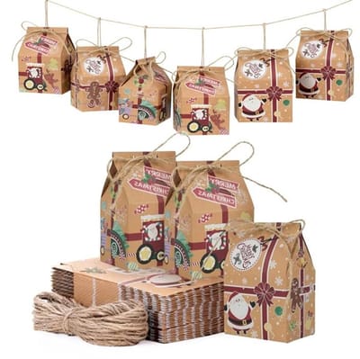 Dailygoods- Cadeauzakjes 30 stuks - Papieren Zakjes - Kerstzakjes - Geschenkzakjes - Hartvormige Stickers - Milieuvriendelijk en Robuust