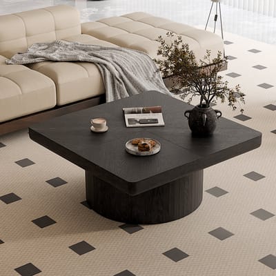 MIVRAY Salontafel - Vierkant Design Met Parketblad - Voor Woonkamer En Open Ruimte - Hout En MDF - Zwart - 78 Cm