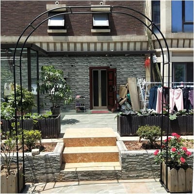 Metalen Tuinboog - Rozenprieel Klimplanten - Tuin Decoratie - Versterkte Stevigheid - 120x220cm - Zwart