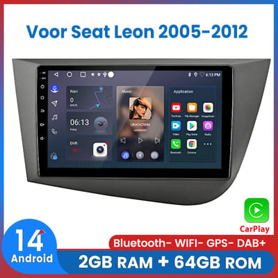 Awesafe Autoradio - Geschikt Voor Seat Leon 2005 t/m 2012 - 2GB+64GB - Draadloos Carplay Android Auto - GPS RDS Bluetooth - Navigatie - RAM 2GB + ROM 64GB